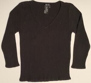 BCBG MAX AZRIA Women’s Size M Black With Sparkle Detail Ribbed 3/4 Sleeve Top